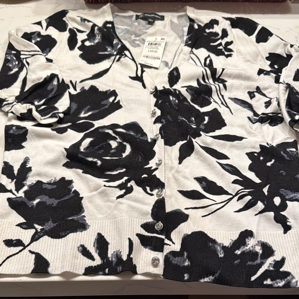 Floral Black and White Women's Sweater